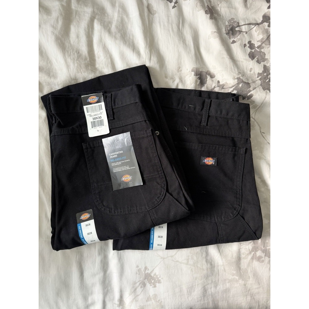 NEW Bundle Of 2 Dickies Carpenter Jeans Relaxed Fit Solid Black Painter Workwear